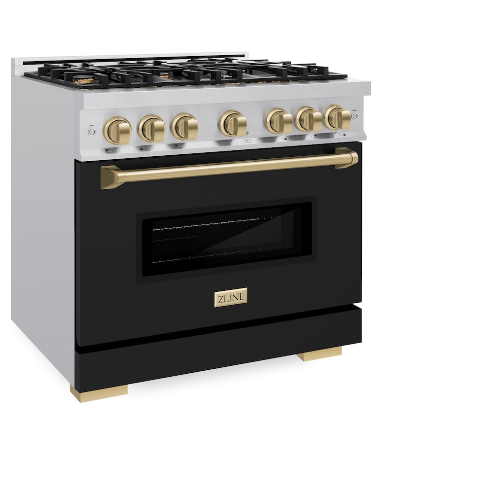 ZLINE Autograph Edition Classic 36-inch range in stainless steel with black matte door and champagne bronze accents CGRZ-BLM-36-CB, view 5