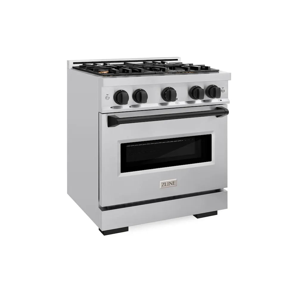 ZLINE Autograph Edition Classic 30-inch range in stainless steel and matte black accents CGRZ-30-MB