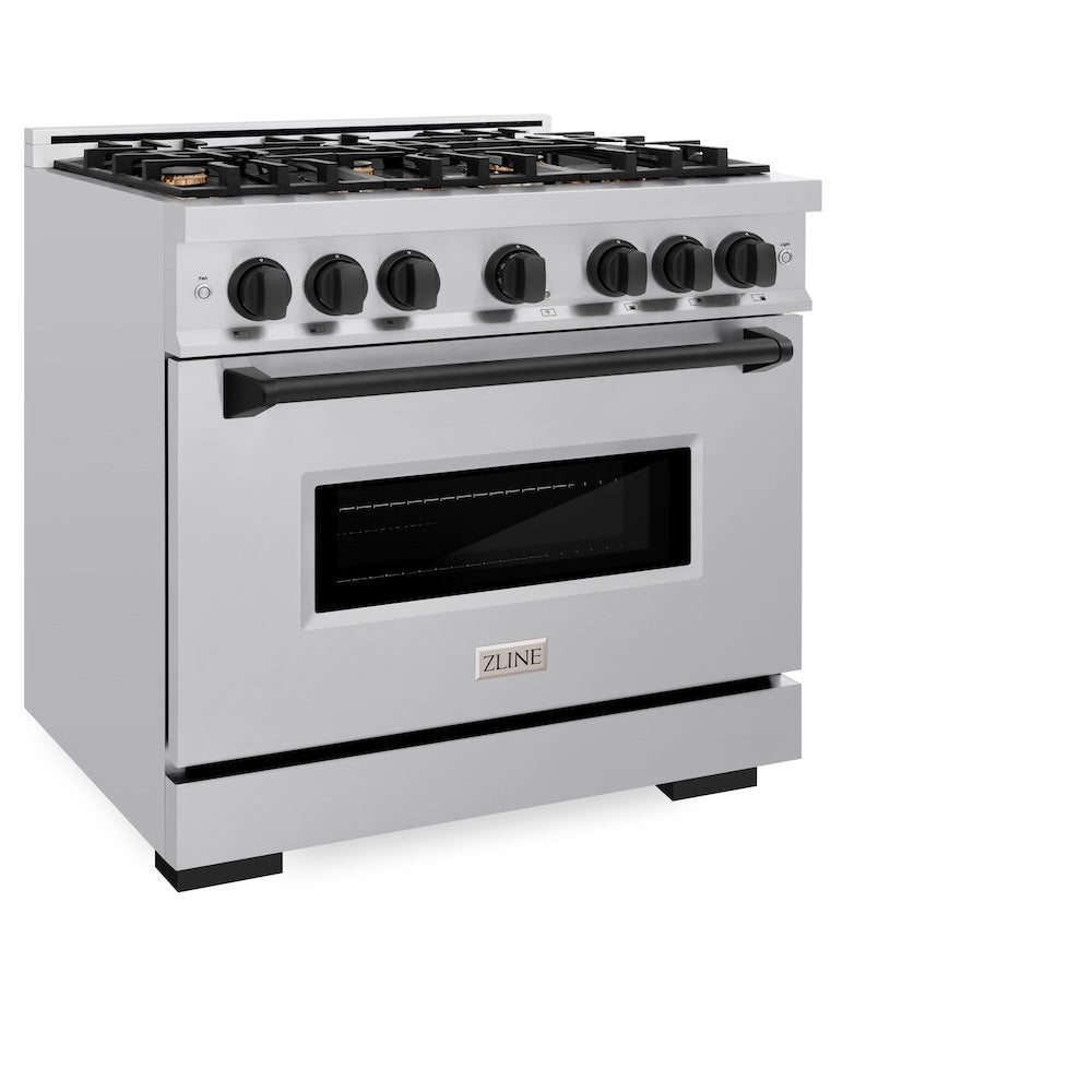 ZLINE Autograph Edition Classic 36-inch range in stainless steel and matte black accents CGRZ-36-MB, view 5