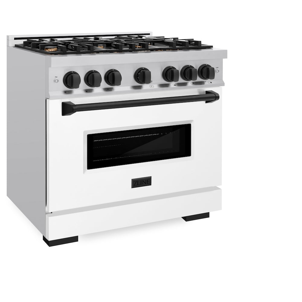 ZLINE Autograph Edition Classic 36-inch range in stainless steel with white matte door and matte black accents CGRZ-WM-36-MB, view 5