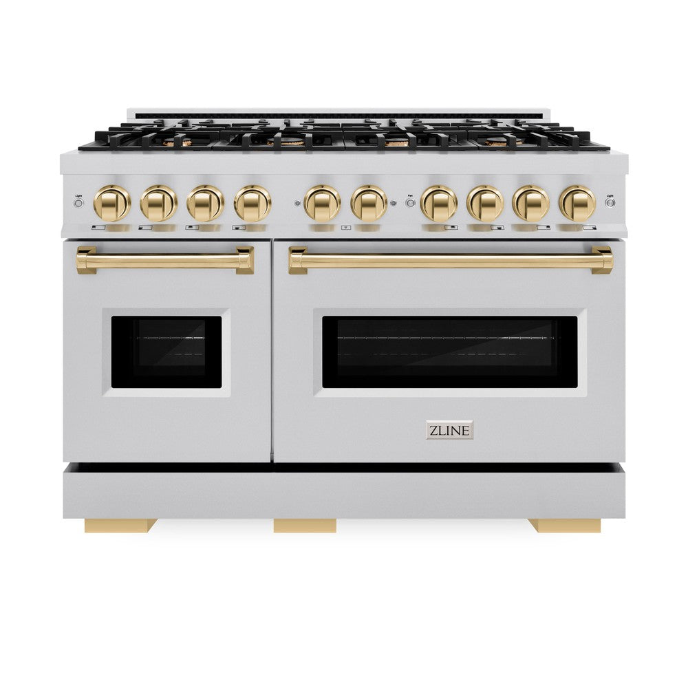 ZLINE Autograph Edition Classic 48-inch range in stainless steel and polished gold accents CGRZ-48-G, front view