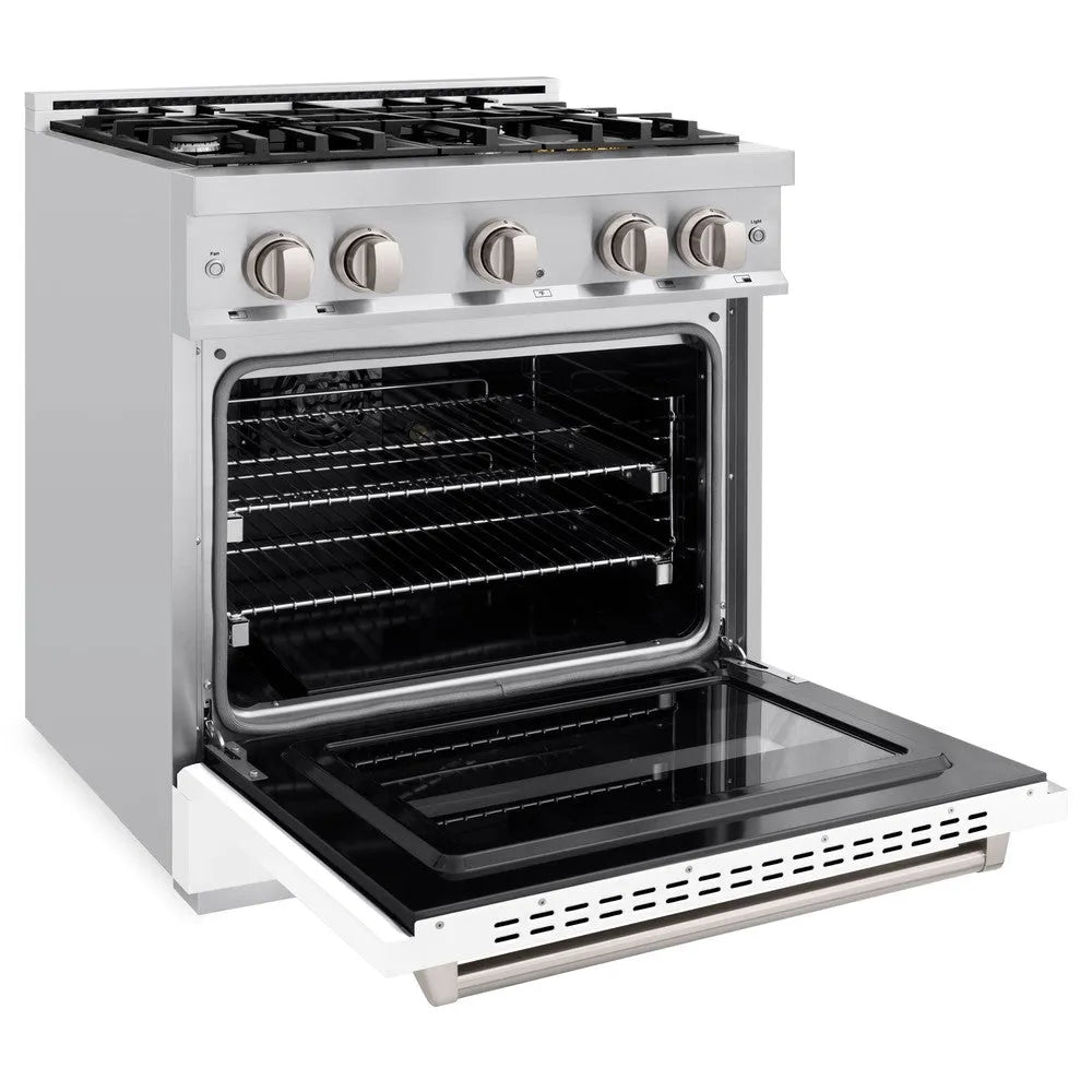 ZLINE Classic 30-inch range in stainless steel with white matte door CDR-WM-30, door open