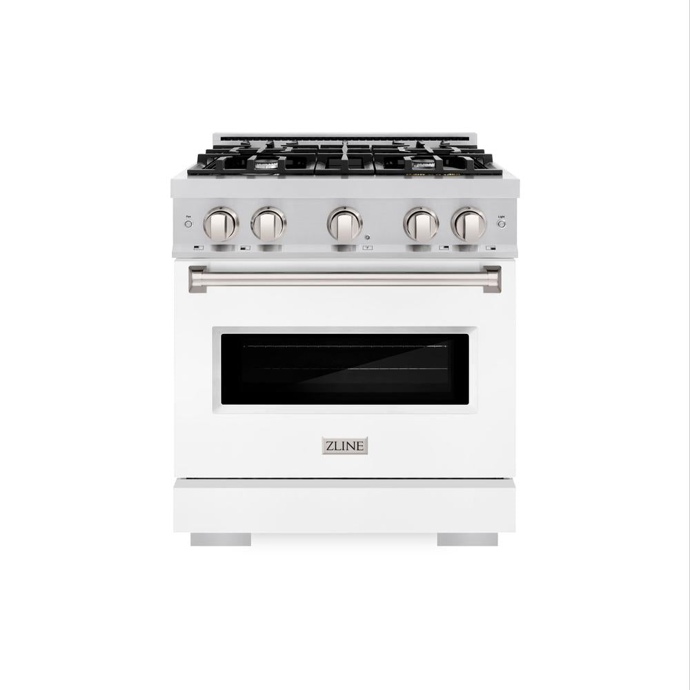 ZLINE Classic 30-inch range in stainless steel with white matte door CGR-WM-30, front view