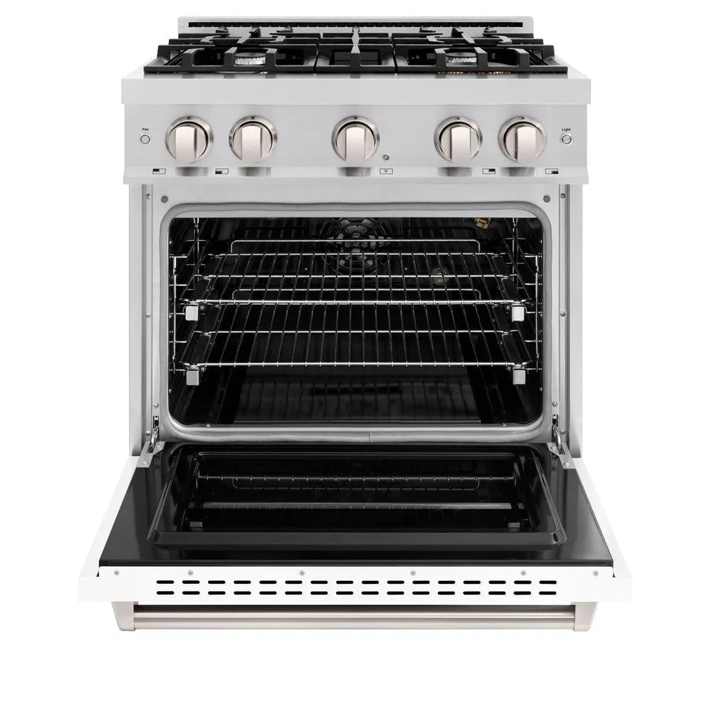 ZLINE Classic 30-inch range in stainless steel with white matte door CGR-WM-30, front view