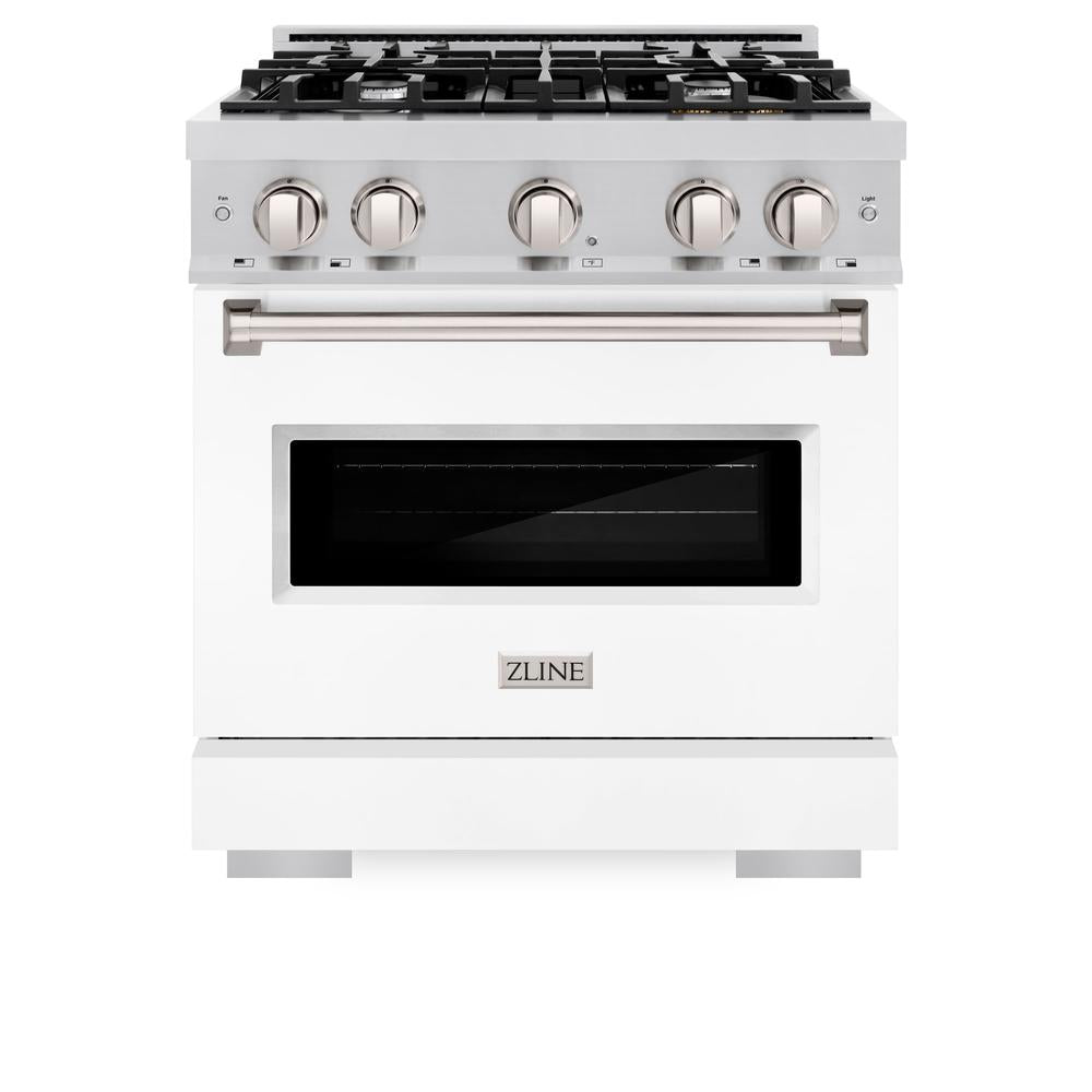 ZLINE Classic 30-inch range in stainless steel with white matte door CGR-WM-30, front view