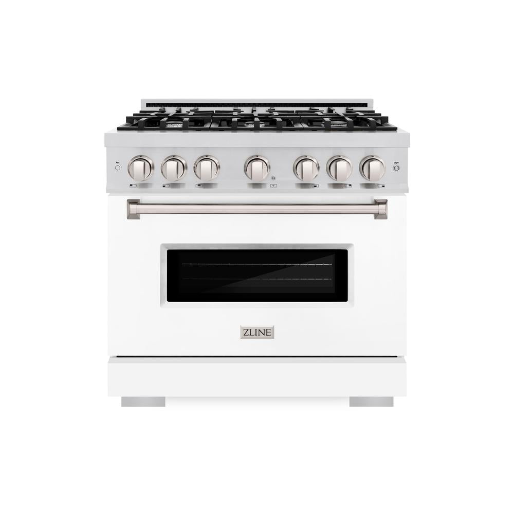 ZLINE Classic 36-inch range in stainless steel with white matte door CGR-WM-36, front view