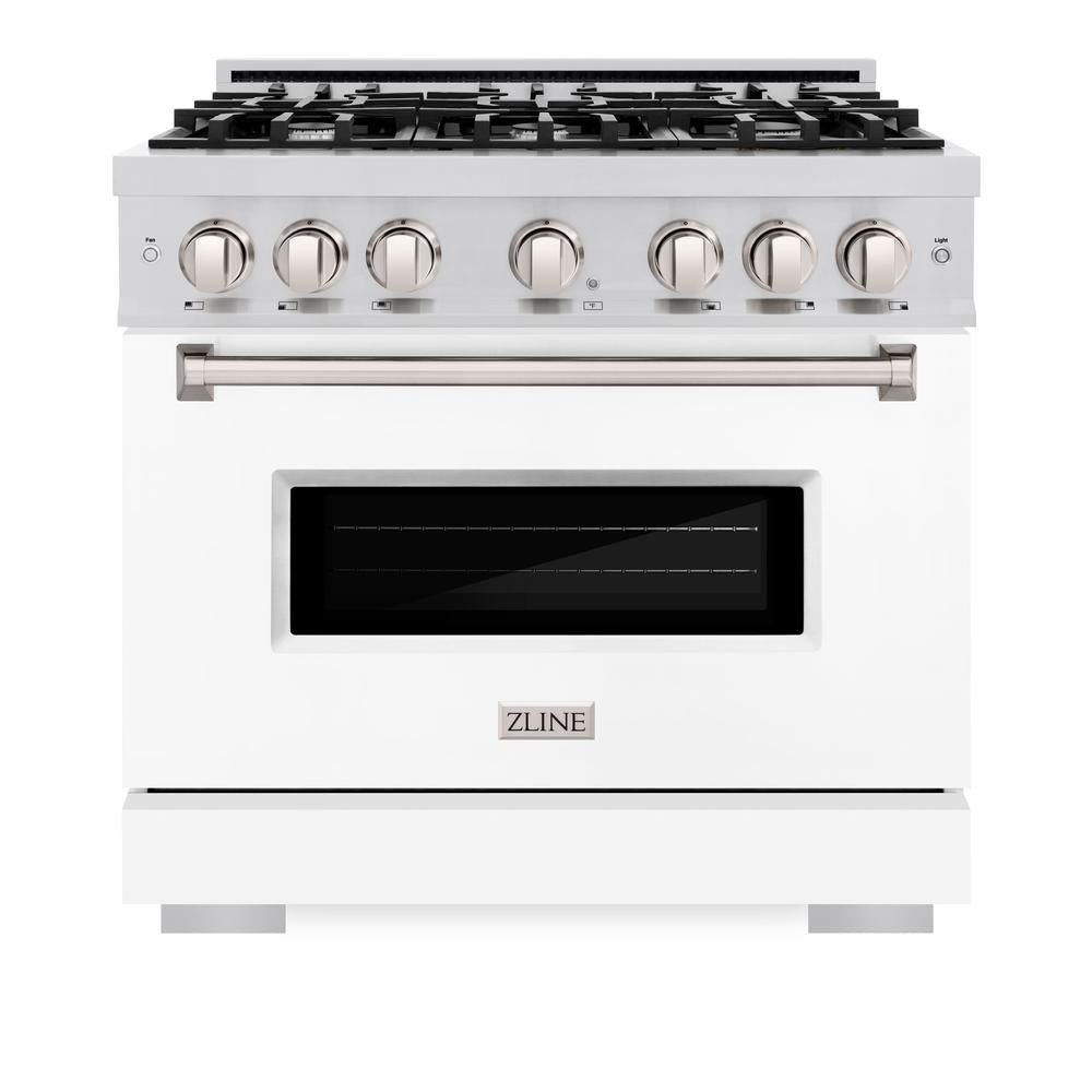 ZLINE Classic 36-inch range in stainless steel with white matte door CGR-WM-36, front view