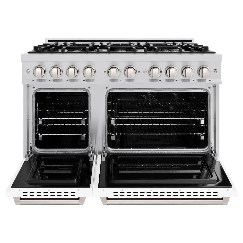 ZLINE Classic 48-inch range in stainless steel with white matte door CGR-WM-48, front view