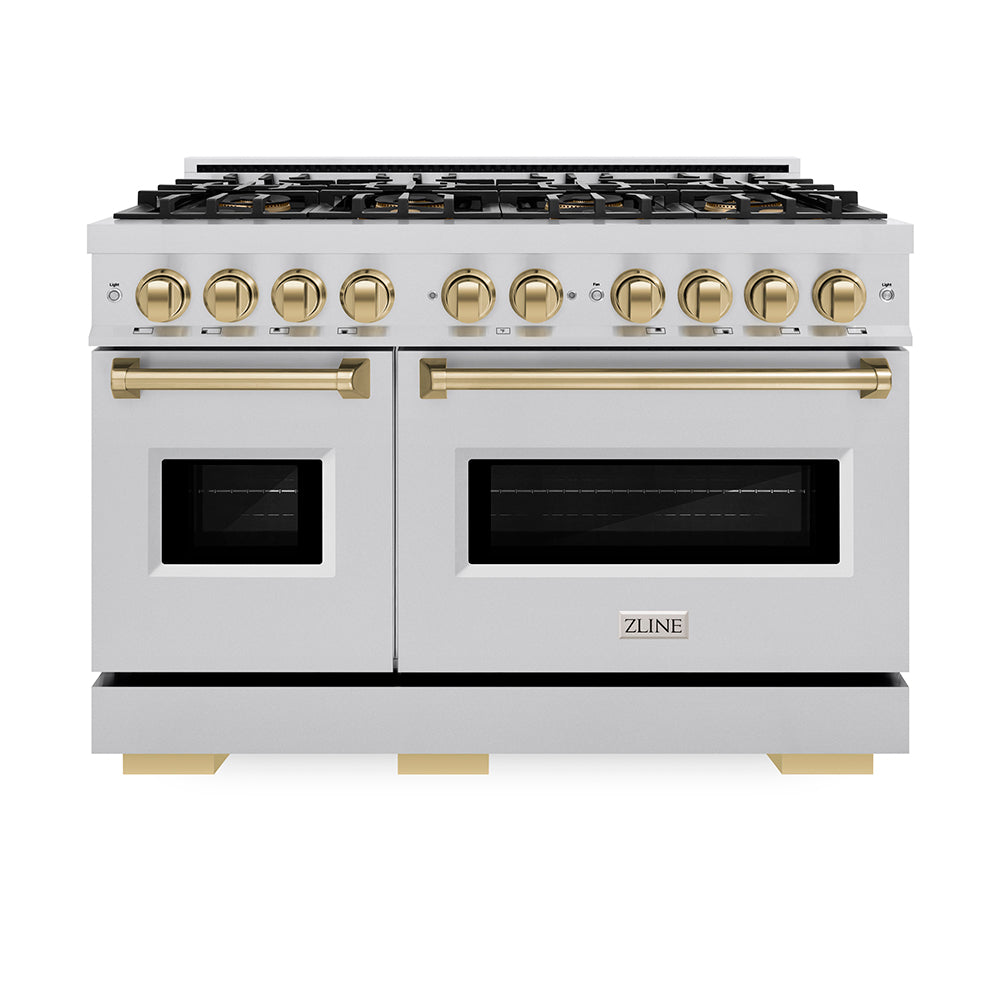 ZLINE Autograph Edition Classic 48-inch range in stainless steel and champagne bronze accents PCDRZ-48-CB, front view