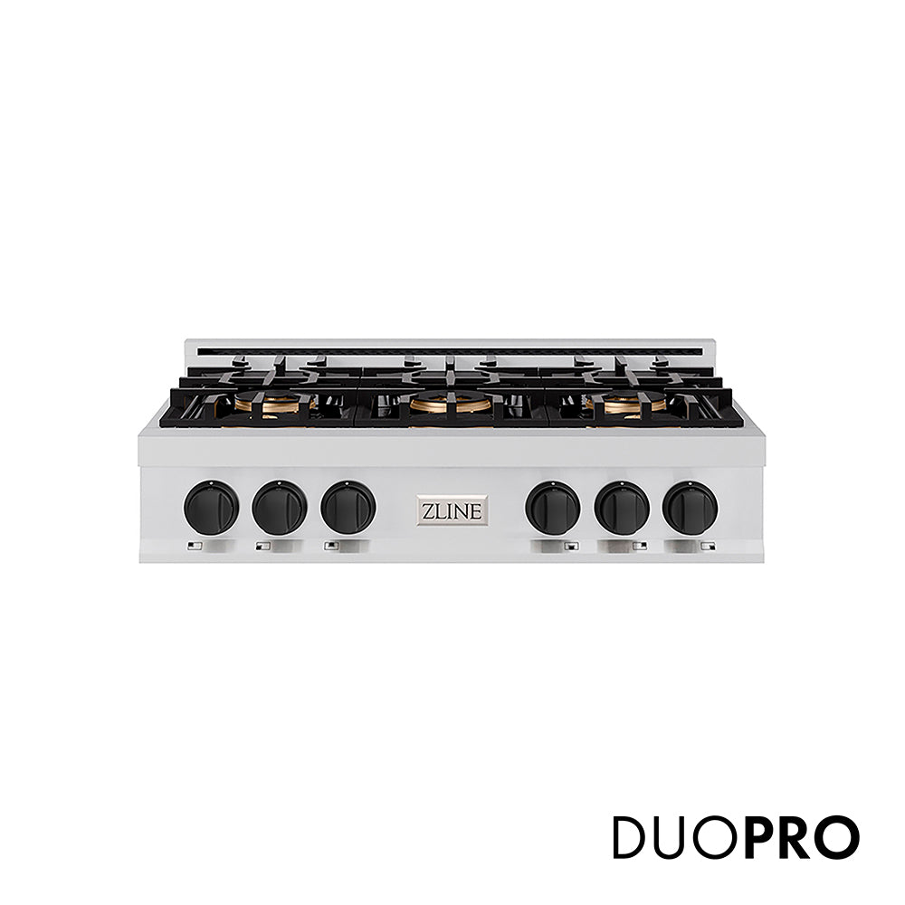ZLINE Autograph Edition Classic 36-inch rangetop in stainless steel and matte black accents PCRTZ-36-MB