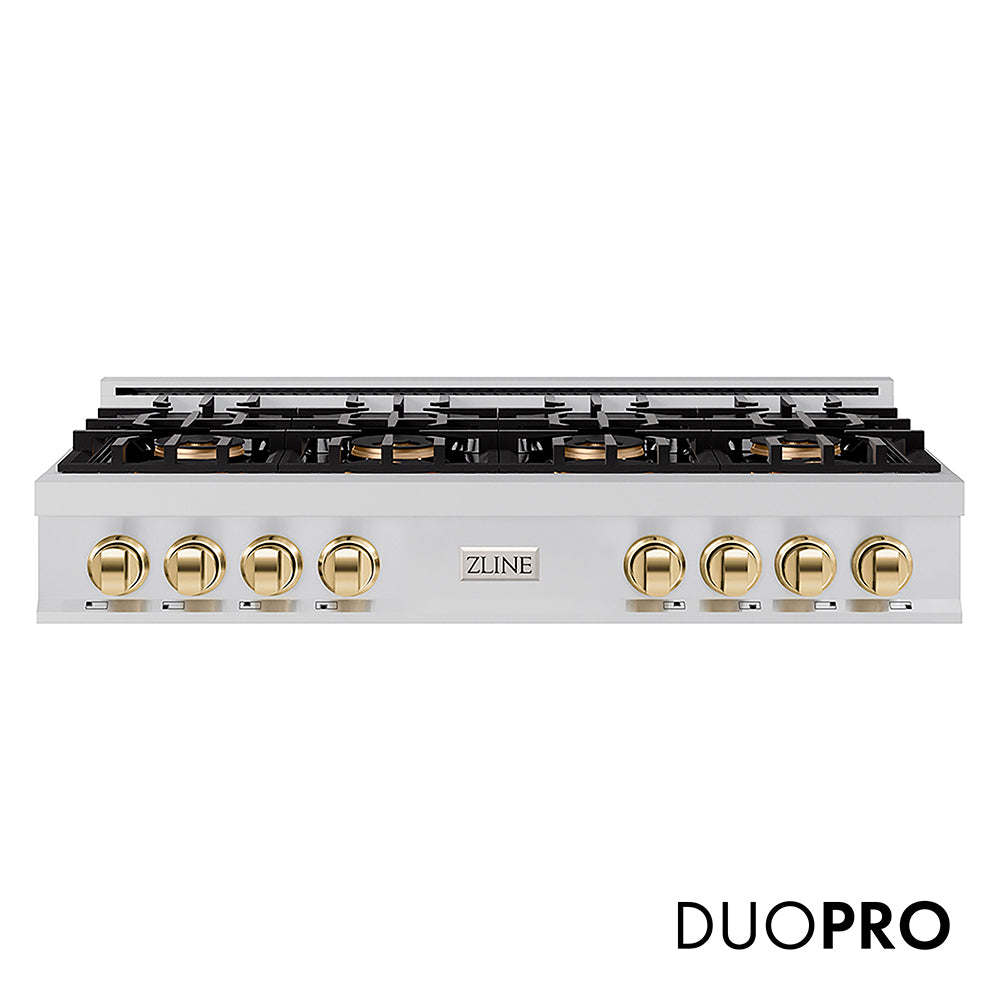 ZLINE Autograph Edition Classic 48-inch rangetop in stainless steel and polished gold accents PCRTZ-48-G