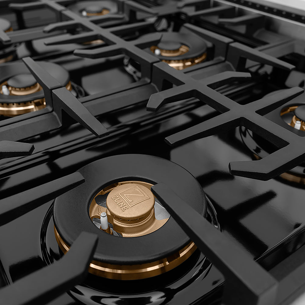 ZLINE Autograph Edition Classic 48-inch rangetop in stainless steel and matte black accents PCRTZ-48-MB, from above