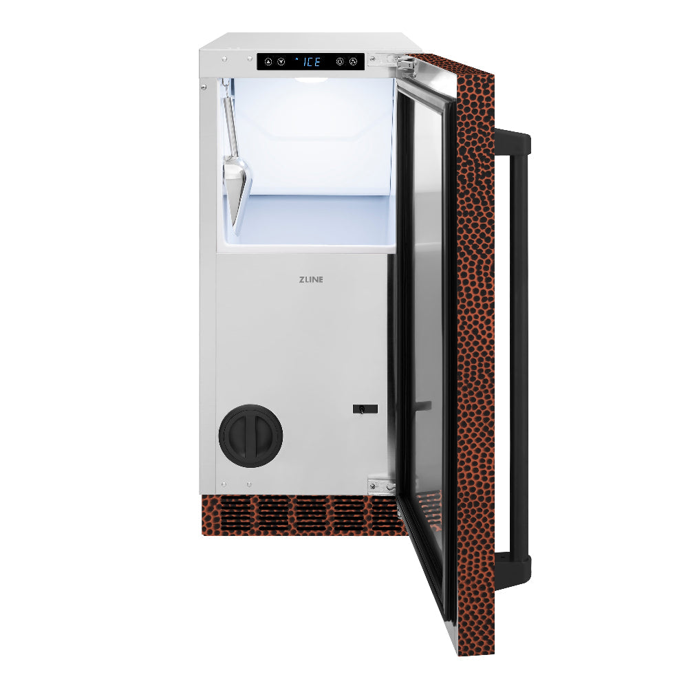 ZLINE Touchstone 15-inch ice maker in hand-hammered copper ICCD-HH-15, front view