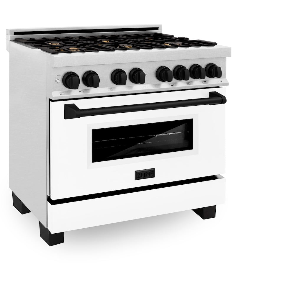 ZLINE Autograph Edition Legacy 36-inch range in satin stainless steel with white matte door and matte black accents RASZ-WM-36-MB, view 6