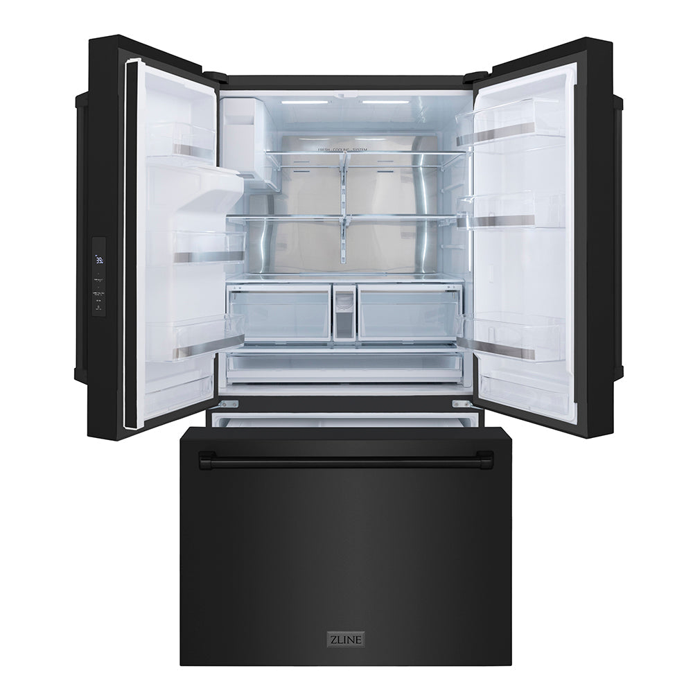 ZLINE 36-inch refrigerator in fingerprint-resistant black stainless steel with bright white interior RSM-W-36-BS, front view