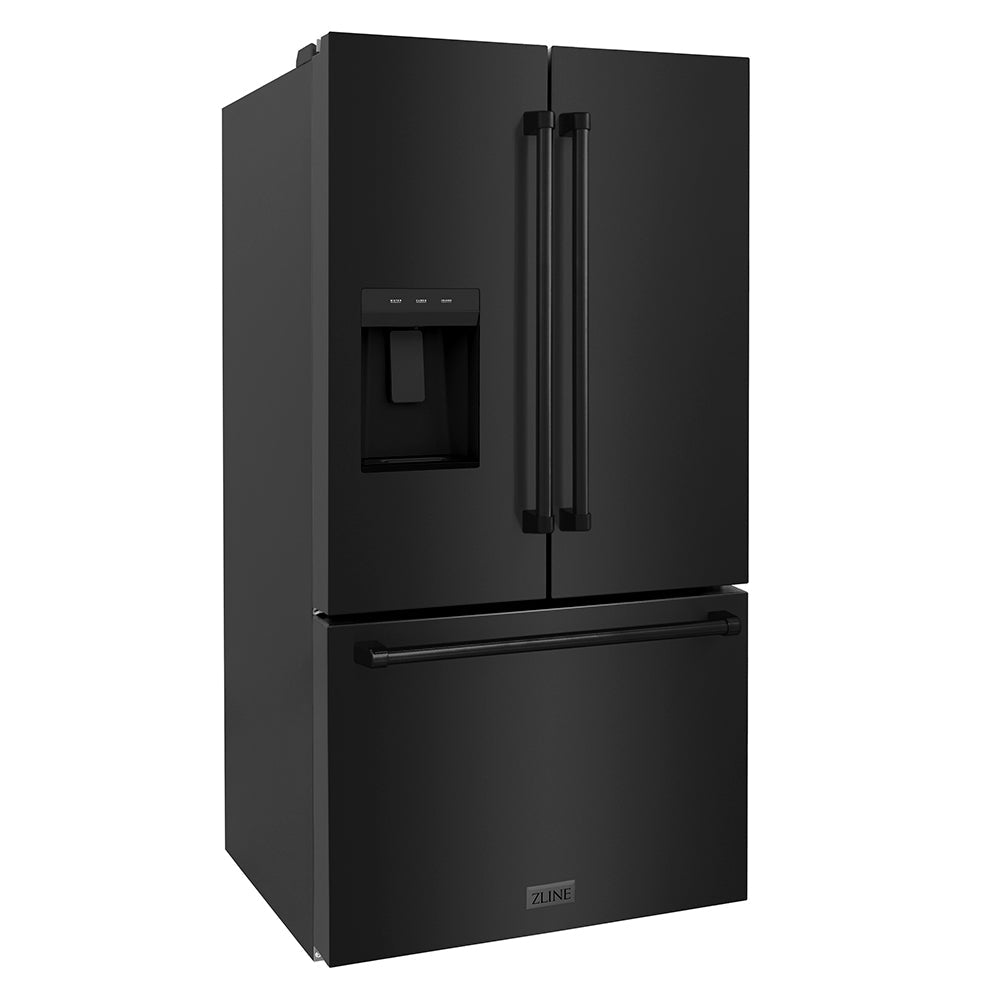 ZLINE 36-inch refrigerator in fingerprint-resistant black stainless steel with bright white interior RSM-W-36-BS, side view