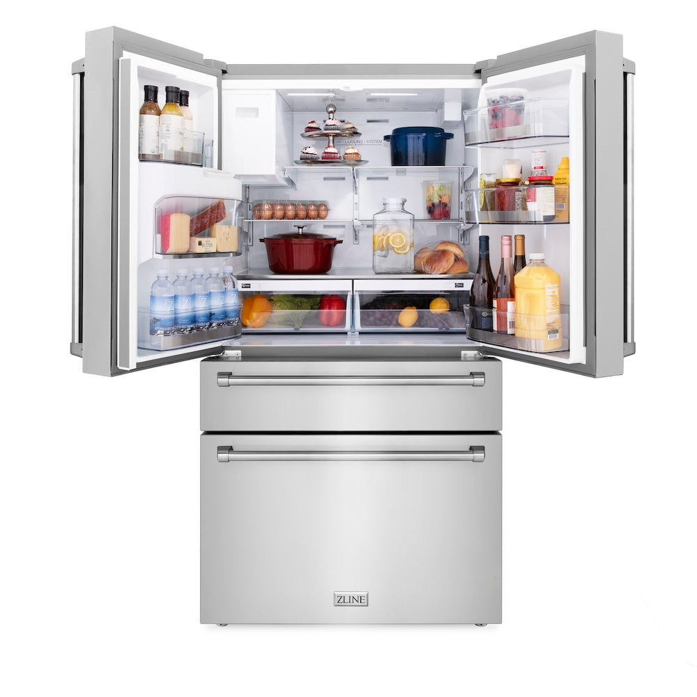 ZLINE 36-inch refrigerator in fingerprint-resistant stainless steel with bright white interior RFM-W-36, front view