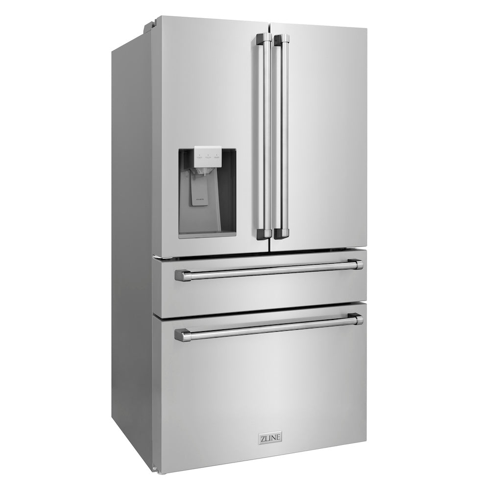 ZLINE 36-inch refrigerator in fingerprint-resistant stainless steel with bright white interior RFM-W-36, side view
