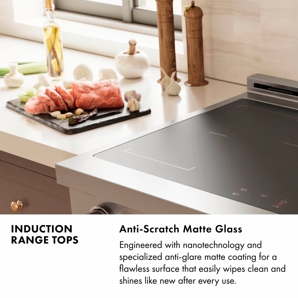 ZLINE Autograph Edition Paramount 48-inch rangetop in satin stainless steel and matte black accents SINRTSZ-48-MB, from above