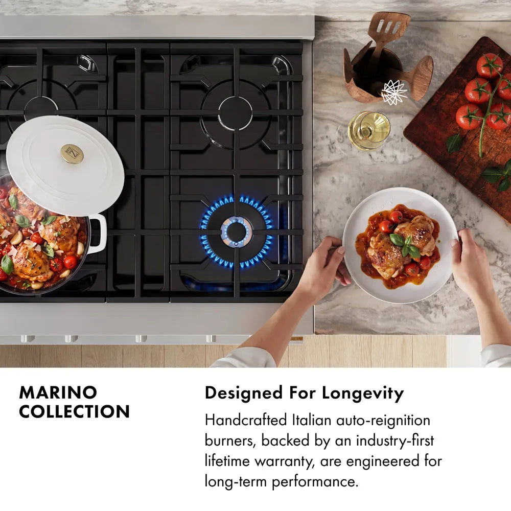 ZLINE Autograph Edition Marino 48-inch range in stainless steel with white matte door and matte black accents MDRZ-WM-48-MB, view 3