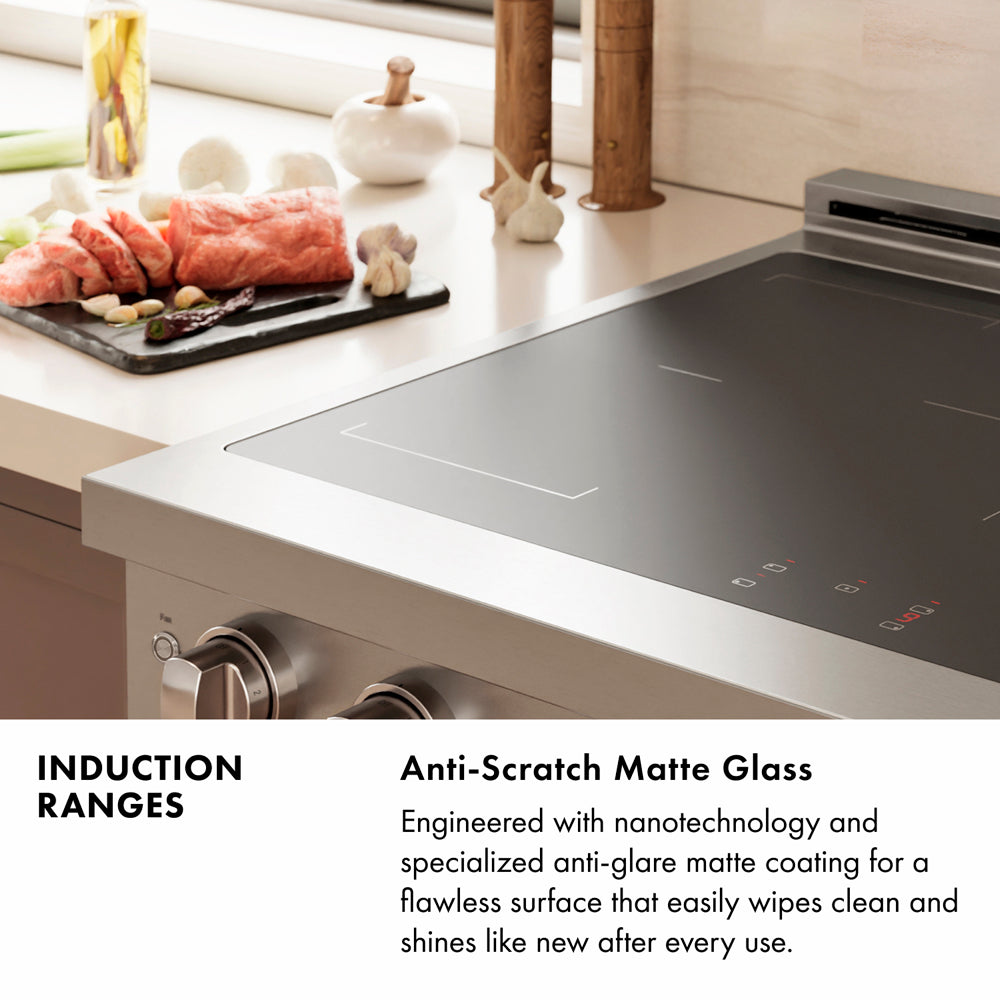 ZLINE Autograph Edition Paramount 48-inch range in satin stainless steel with black matte door and polished gold accents SINRSZ-BLM48-G, view 5
