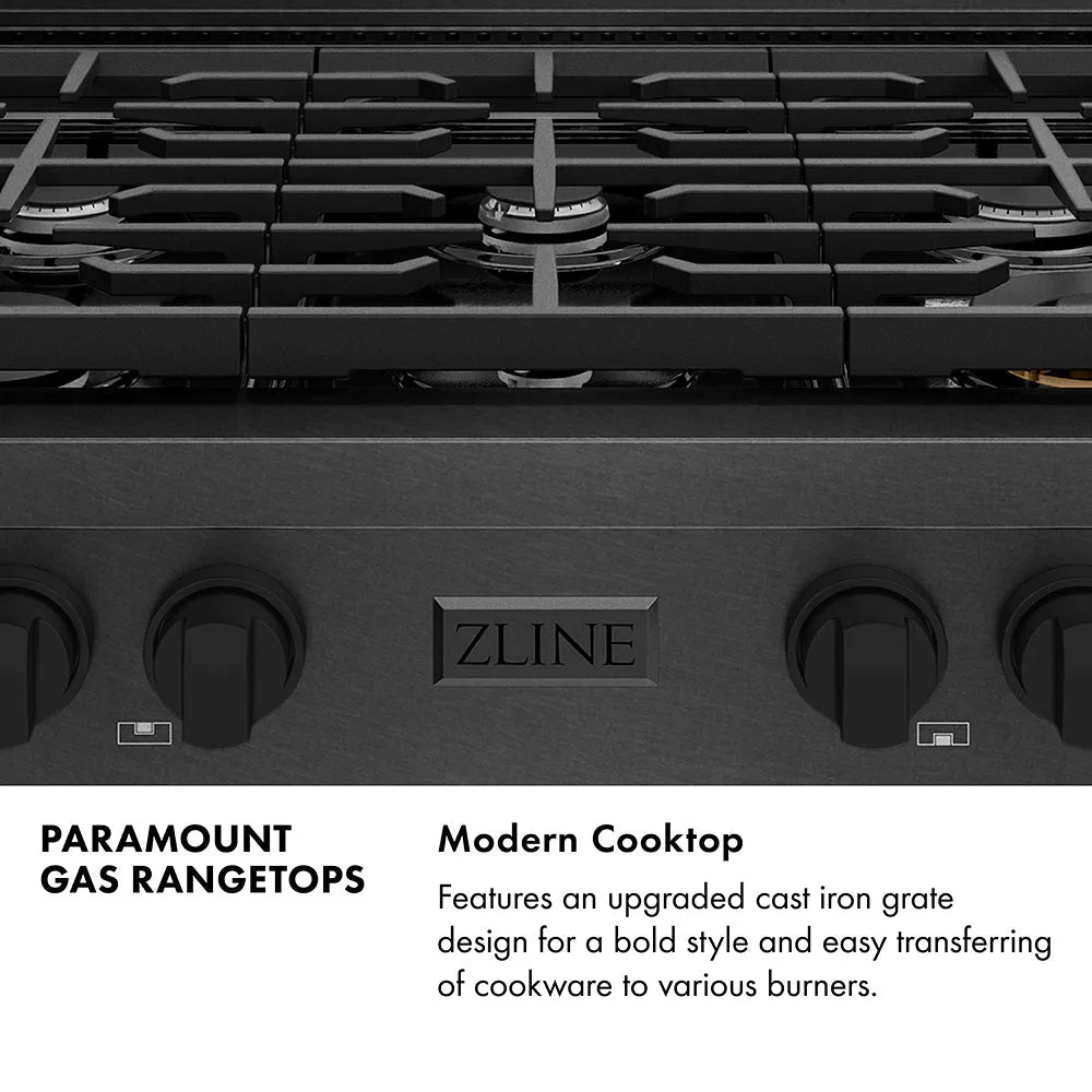 ZLINE Paramount 36-inch rangetop in black satin stainless steel SRTBS-36, from above