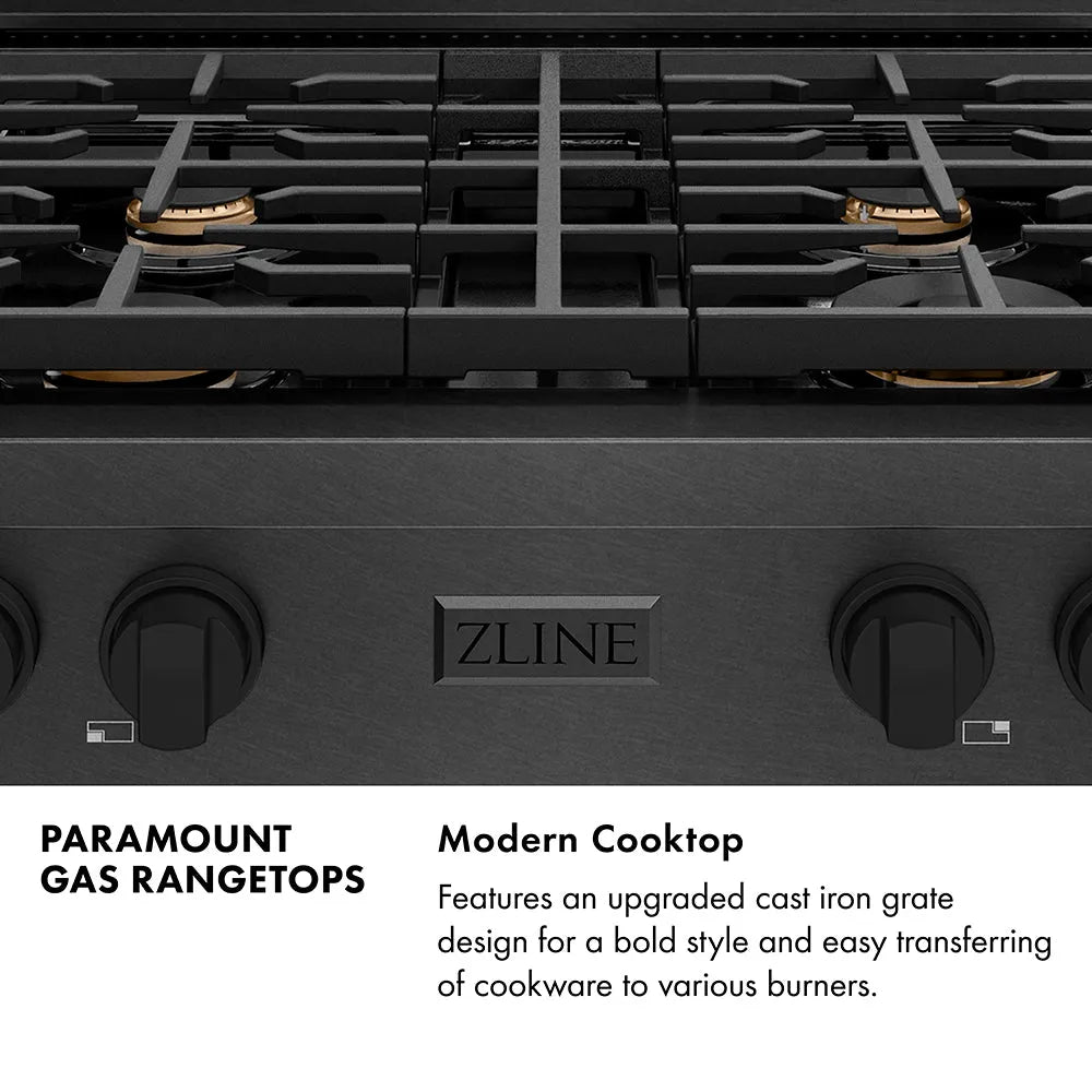 ZLINE Paramount 30-inch rangetop in black satin stainless steel SRTBS-BR-30, from above