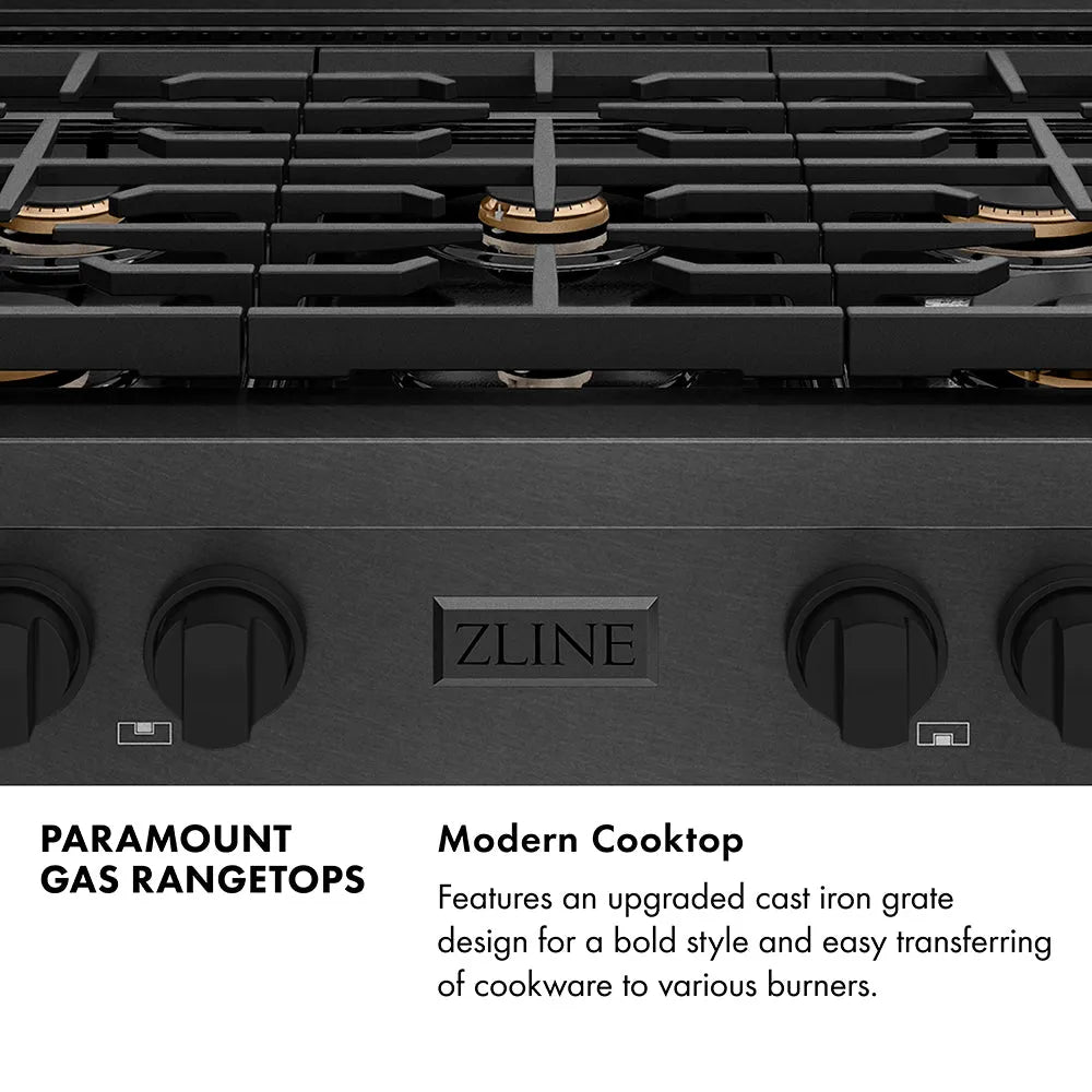 ZLINE Paramount 36-inch rangetop in black satin stainless steel SRTBS-BR-36, from above