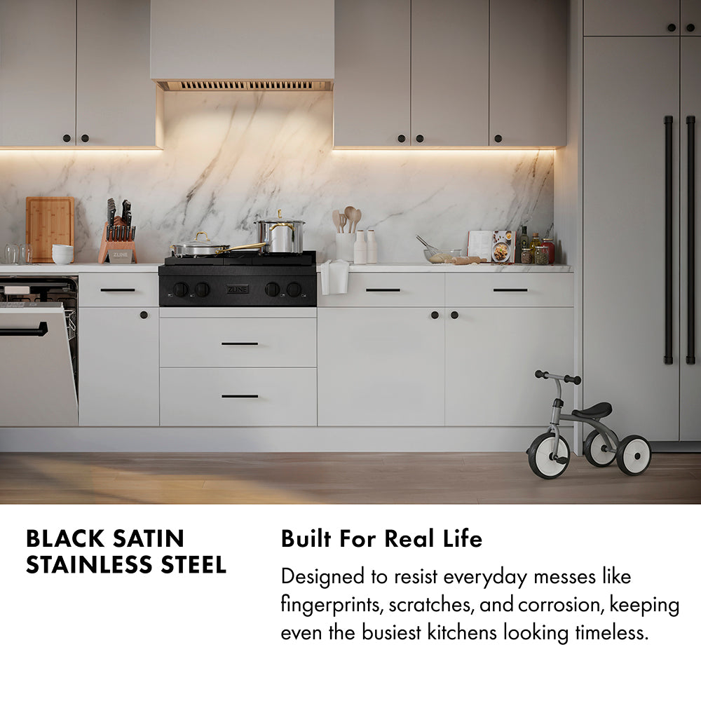 ZLINE Paramount 48-inch rangetop in black satin stainless steel SRTBS-BR-48, from above