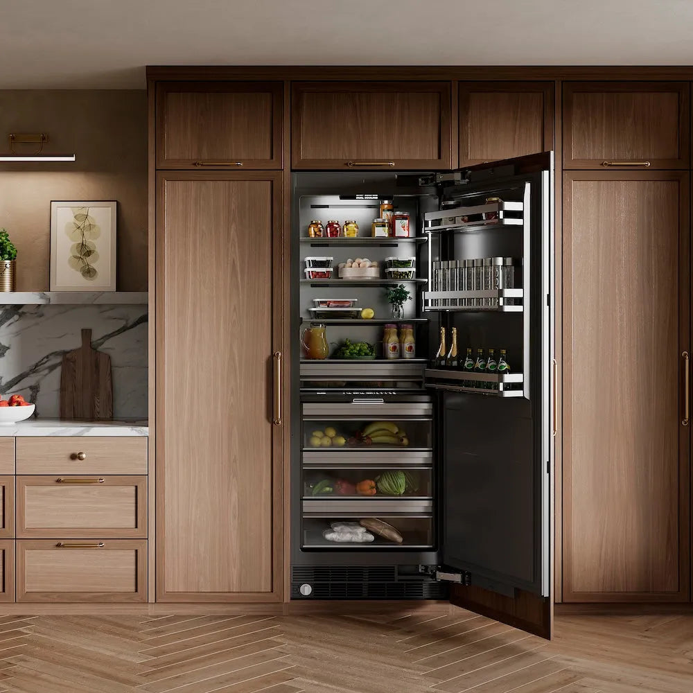 ZLINE 30-inch refrigerator, panel ready with graphite gray interior RBCRV-30, door open