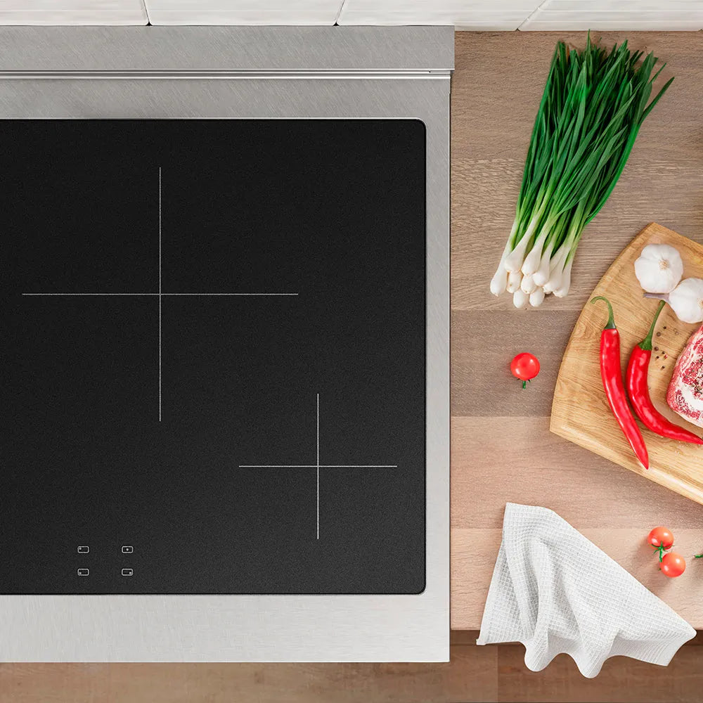 ZLINE Autograph Edition Paramount 30-inch range in satin stainless steel with white matte door and polished gold accents SINRSZ-WM-30-G, from above