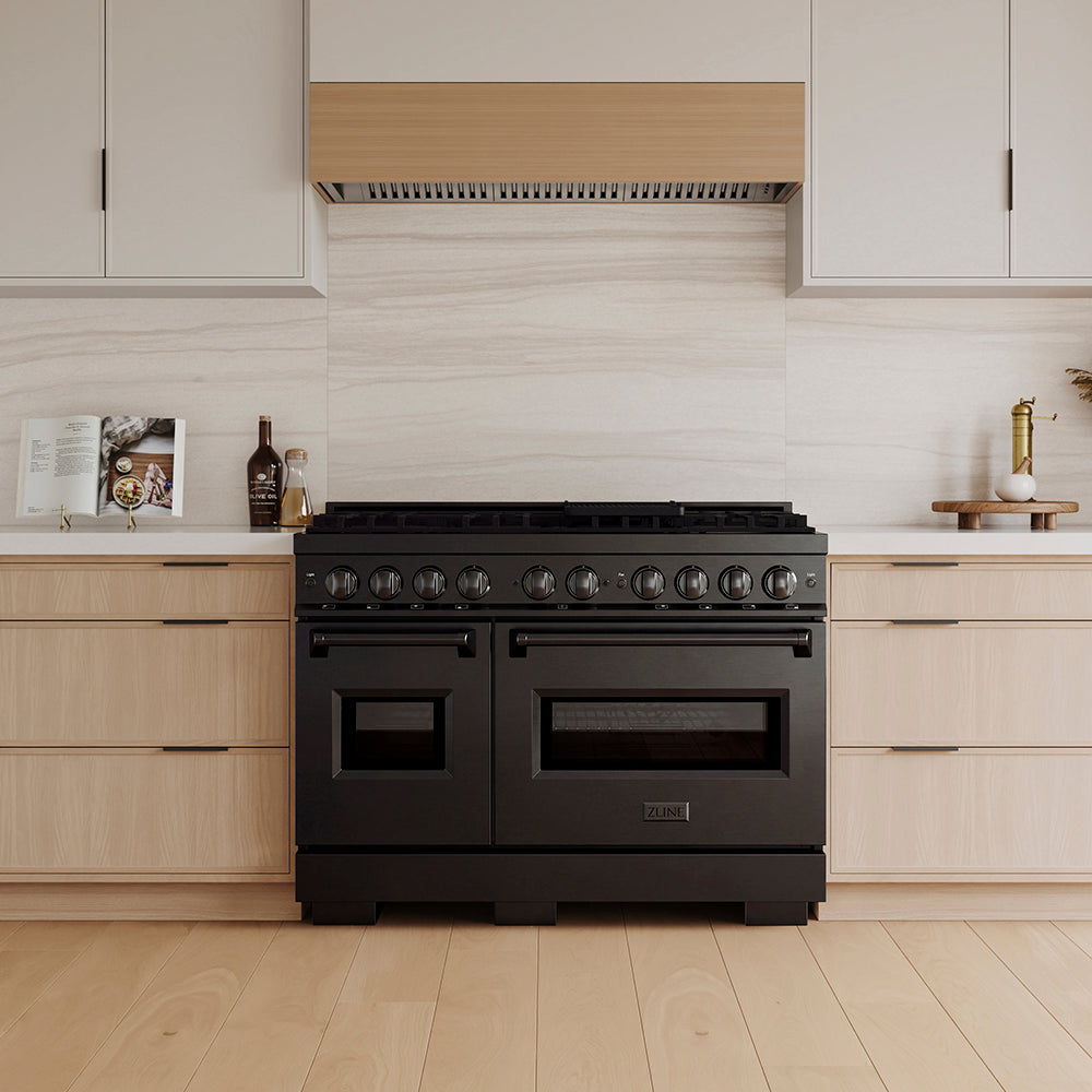 ZLINE Classic 48-inch range in black stainless steel PCGRB-48, front view
