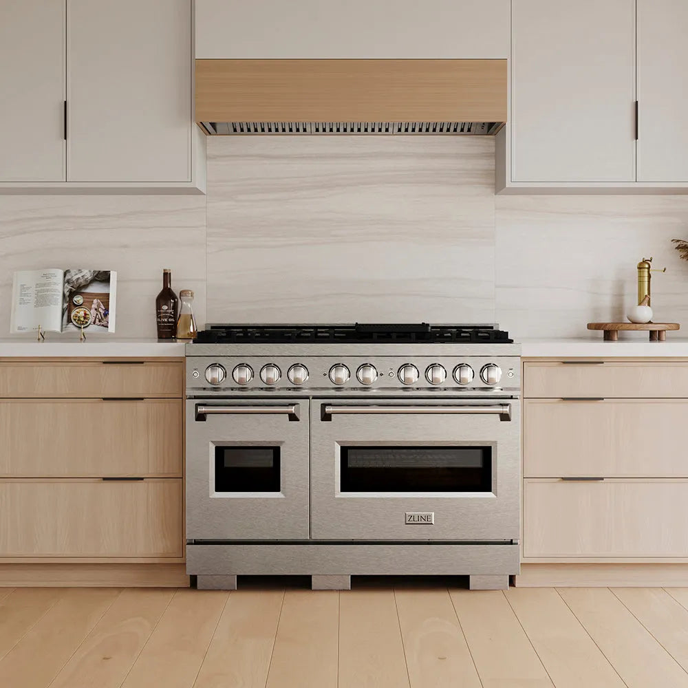 ZLINE Classic 48-inch range in satin stainless steel PCDRS-48, front view