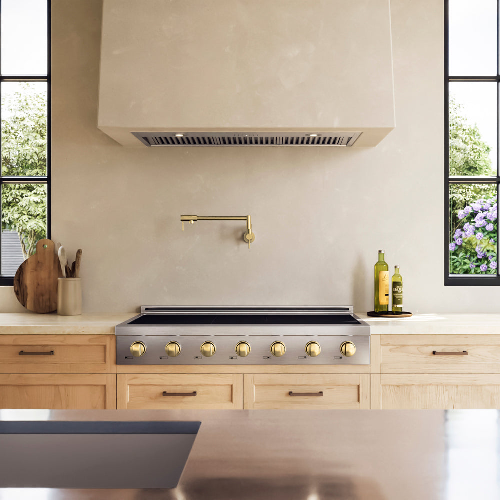 ZLINE Autograph Edition Paramount 48-inch rangetop in stainless steel and champagne bronze accents SINRTZ-48-CB, front view