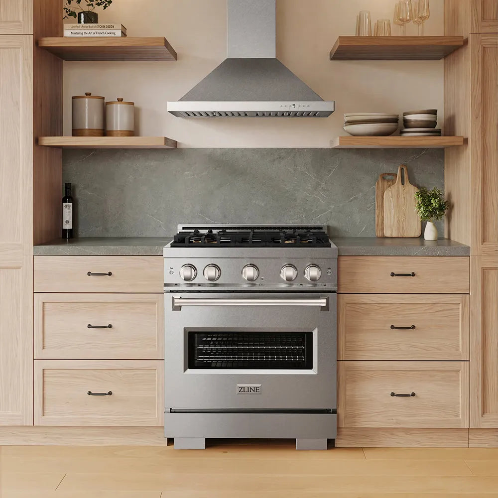 ZLINE Classic 30-inch range in satin stainless steel PCDRS-30, front view