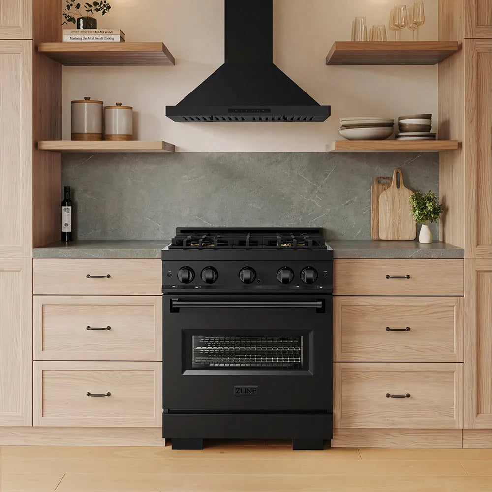 ZLINE Classic 30-inch range in black stainless steel with stainless steel door PCGRB-30, front view
