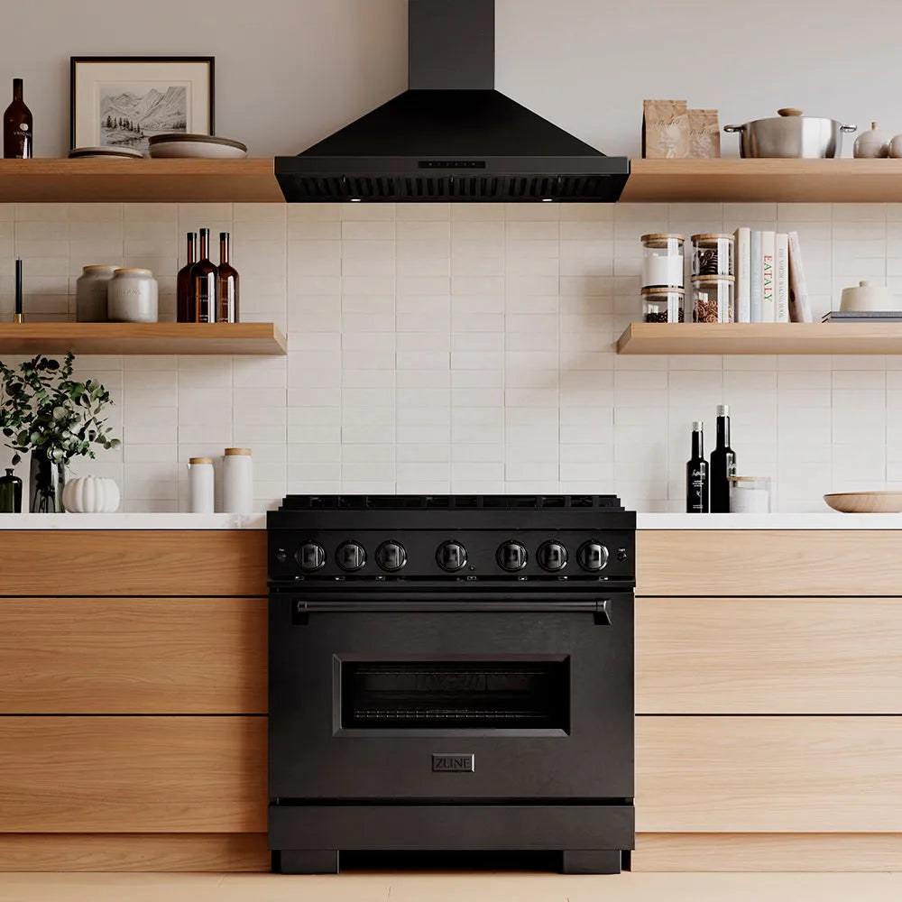 ZLINE Classic 36-inch range in black stainless steel PCDRB-36, front view