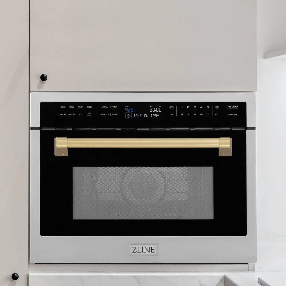 ZLINE Autograph Edition 24-inch microwave in stainless steel and champagne bronze accents MWOZ-24-CB, view 2