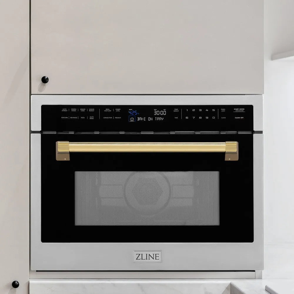 ZLINE Autograph Edition 24-inch microwave in stainless steel and polished gold accents MWOZ-24-G, view 2