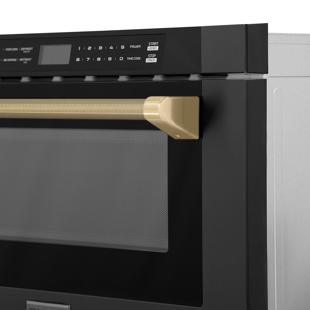 ZLINE Autograph Edition 24-inch microwave in black stainless steel and champagne bronze accents MWDZ-1-BS-H-KCB, detail