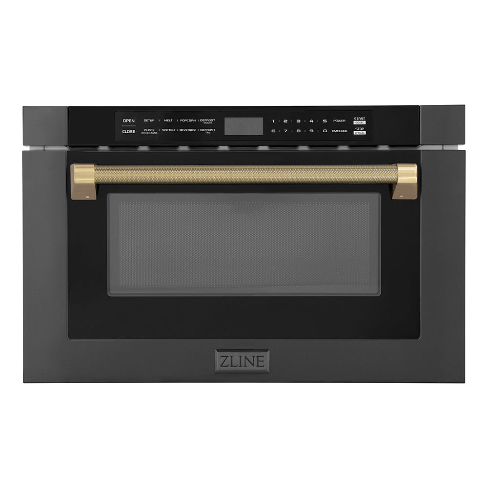ZLINE Autograph Edition 24-inch microwave in black stainless steel and champagne bronze accents MWDZ-1-BS-H-KCB