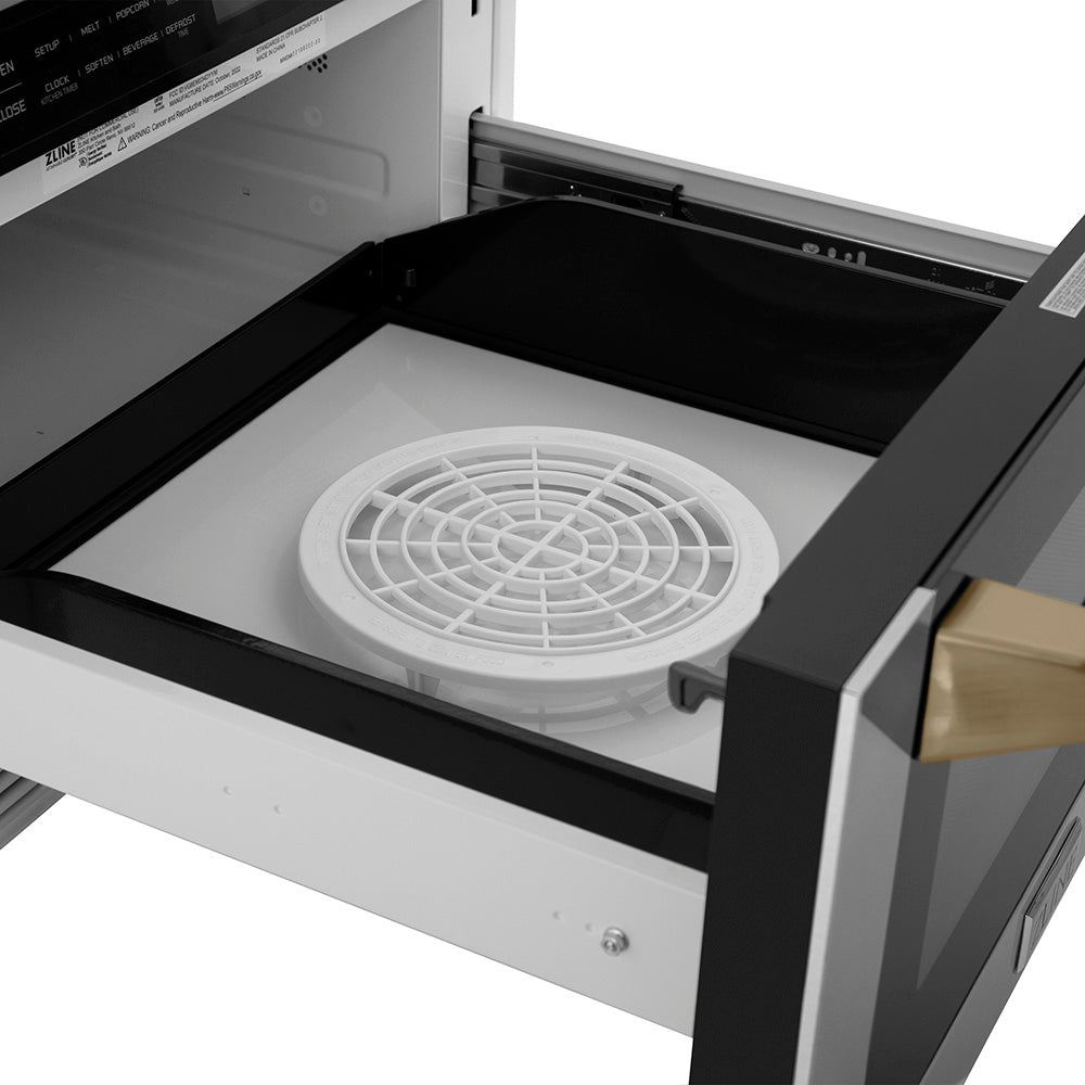 ZLINE Autograph Edition 24-inch microwave in stainless steel and champagne bronze accents MWDZ-1-H-CB, detail