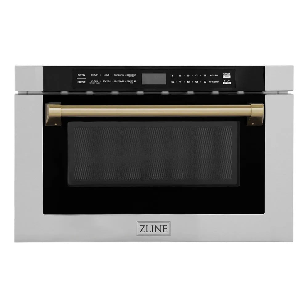 ZLINE Autograph Edition 24-inch microwave in stainless steel and champagne bronze accents MWDZ-1-H-CB