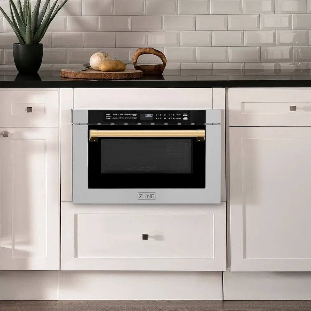 ZLINE Autograph Edition 24-inch microwave in stainless steel and polished gold accents MWDZ-1-H-G, view 2