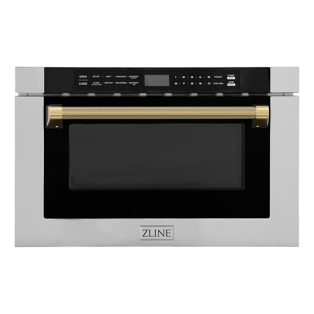 ZLINE Autograph Edition 24-inch microwave in stainless steel and polished gold accents MWDZ-1-H-KG