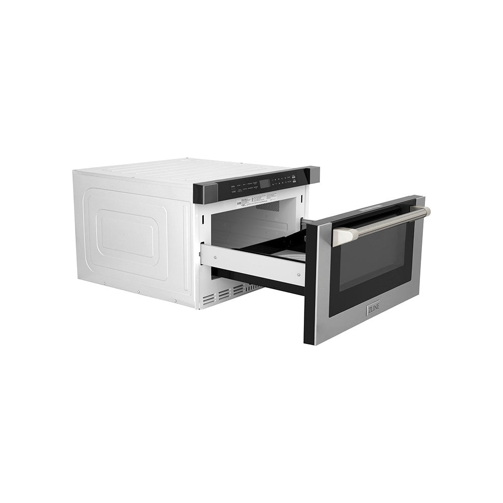 ZLINE Autograph Edition 24-inch microwave in stainless steel and polished nickel accents MWDZ-1-H-KPN, door open
