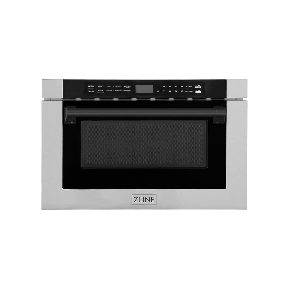 ZLINE Autograph Edition 24-inch microwave in stainless steel and matte black accents MWDZ-1-H-MB, front view