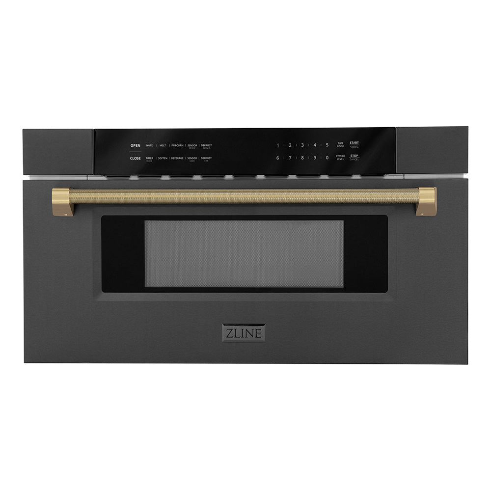 ZLINE Autograph Edition 30-inch microwave in black stainless steel and champagne bronze accents MWDZ-30-BS-KCB
