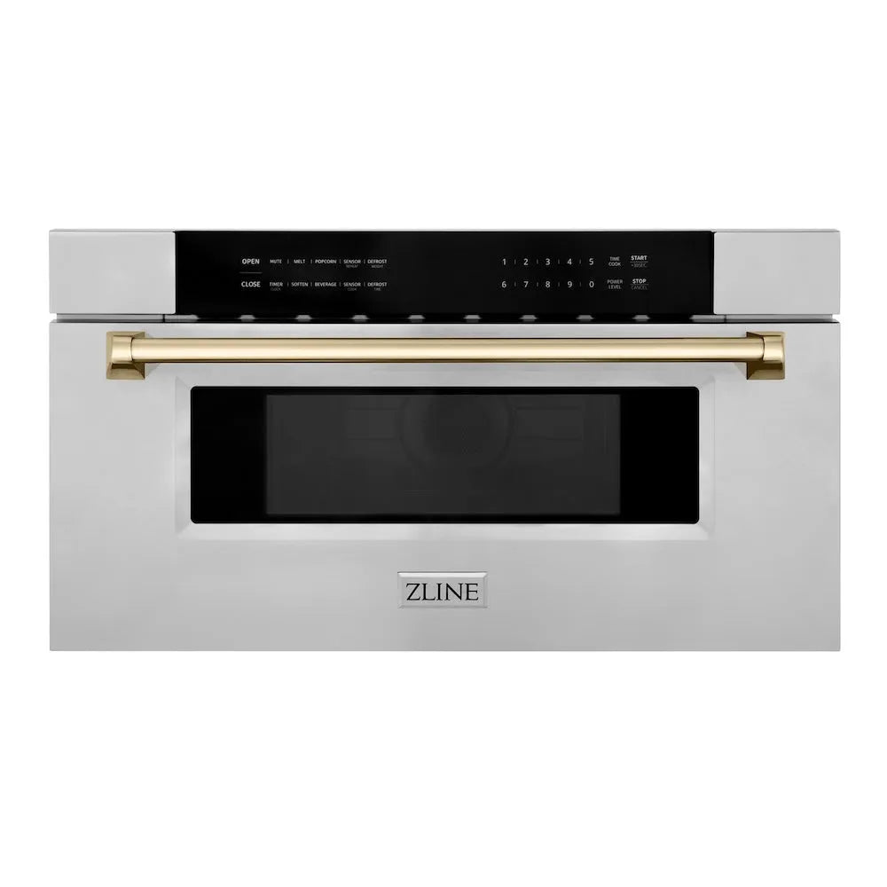ZLINE Autograph Edition 30-inch microwave in stainless steel and polished gold accents MWDZ-30-G