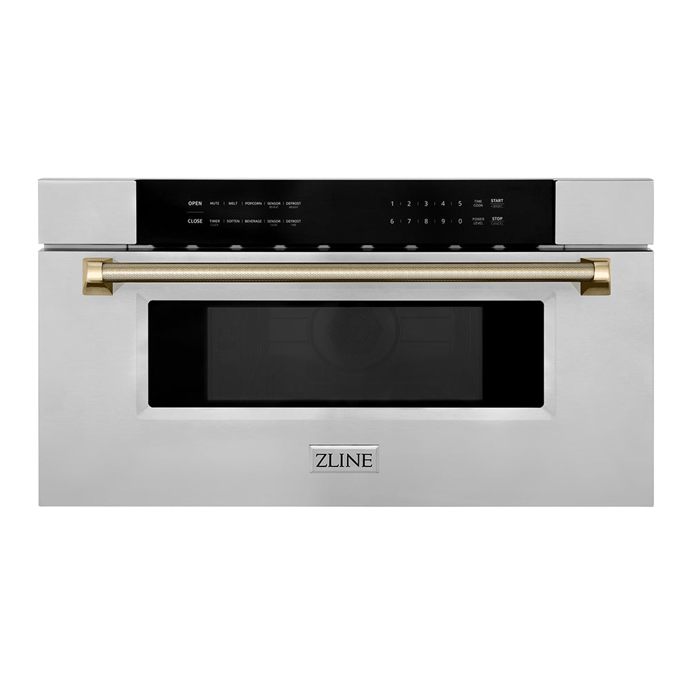 ZLINE Autograph Edition 30-inch microwave in stainless steel and polished gold accents MWDZ-30-KG